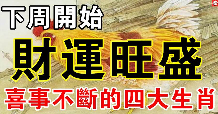 下周開始，運勢回升，財運旺盛，喜事不斷的四生肖